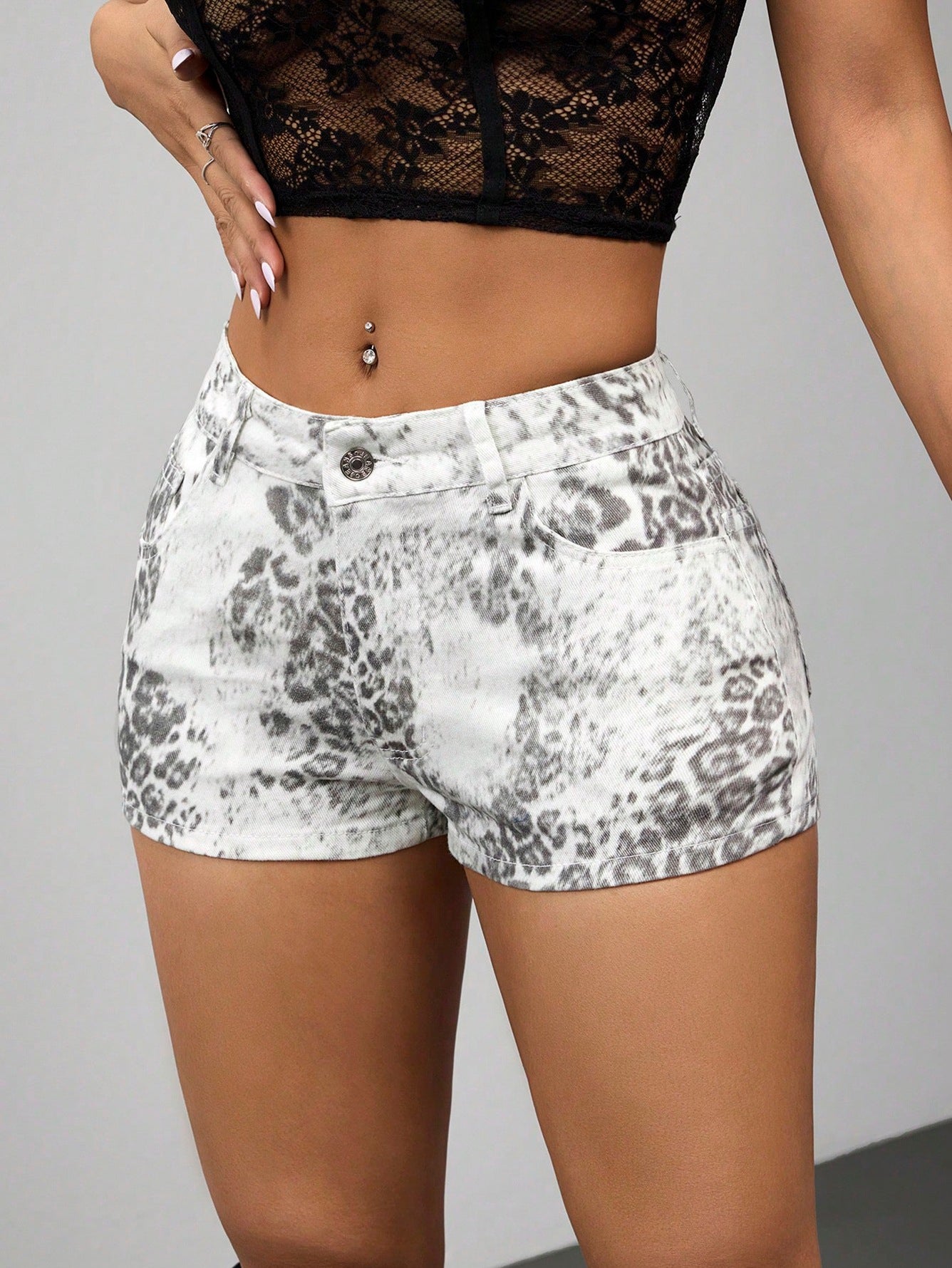 Womens Casual Sexy Stretchy Printed Denim Shorts