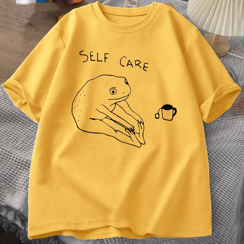 New Funny Frog Self Care T-shirt Vintage Print