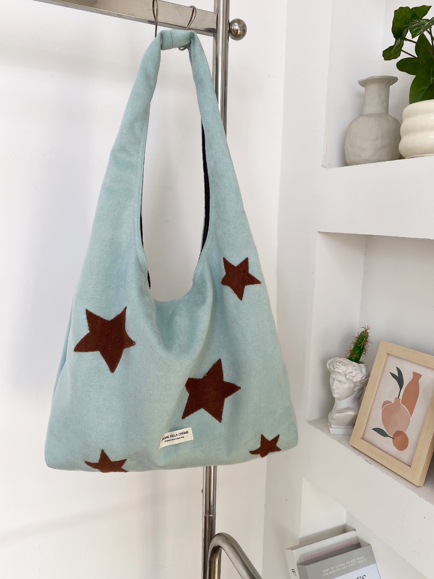 Korean-style Star-embroidered Single-shoulder Bag Large-capacity Plush Tote Bag