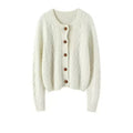 Pure Wool Diamond-patterned Outerwear Or Layering Crew-neck Knit Sweater