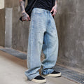 Men's High Street Washed Straight Full Diamond Design Jeans