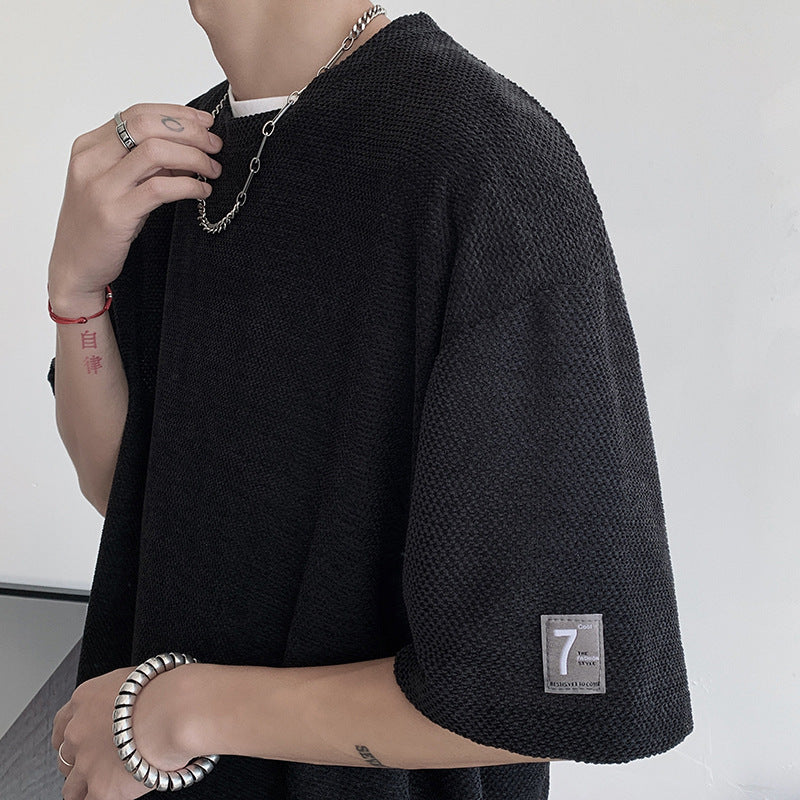 Label-designed Knitted Short-sleeve With A Stylish Three-quarter Sleeve