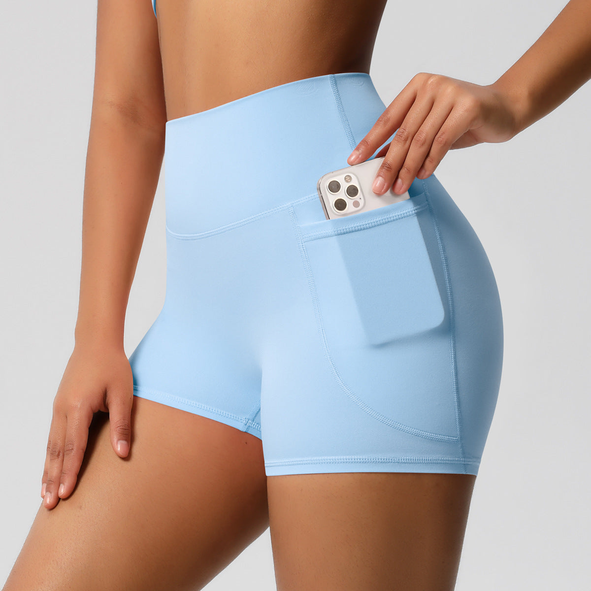 Womens Pockets Yoga Shorts Summer Three-Quarter Peach-Colored Yoga Shorts