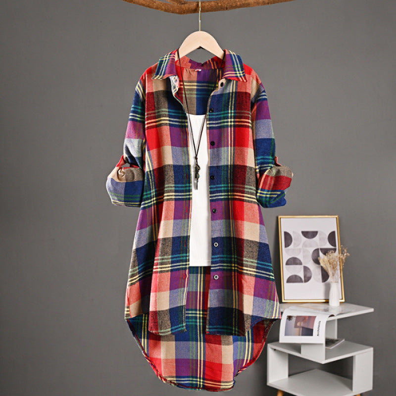 Women's Fashion Thin Long Plaid Shirt