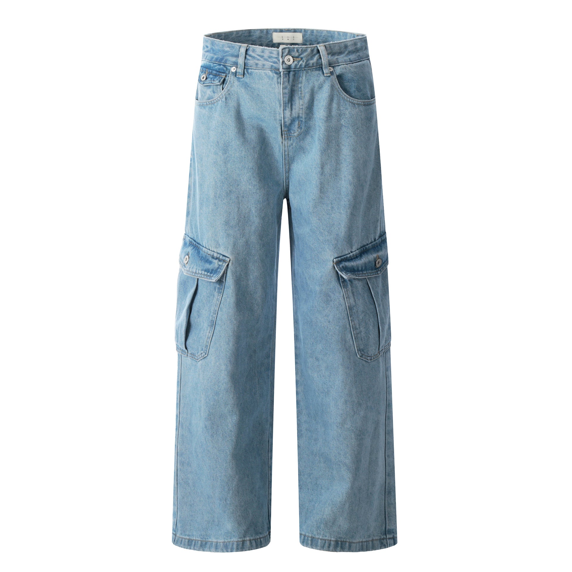 Ocean Blue Workwear Denim Jeans With Multiple Pockets Retro Style