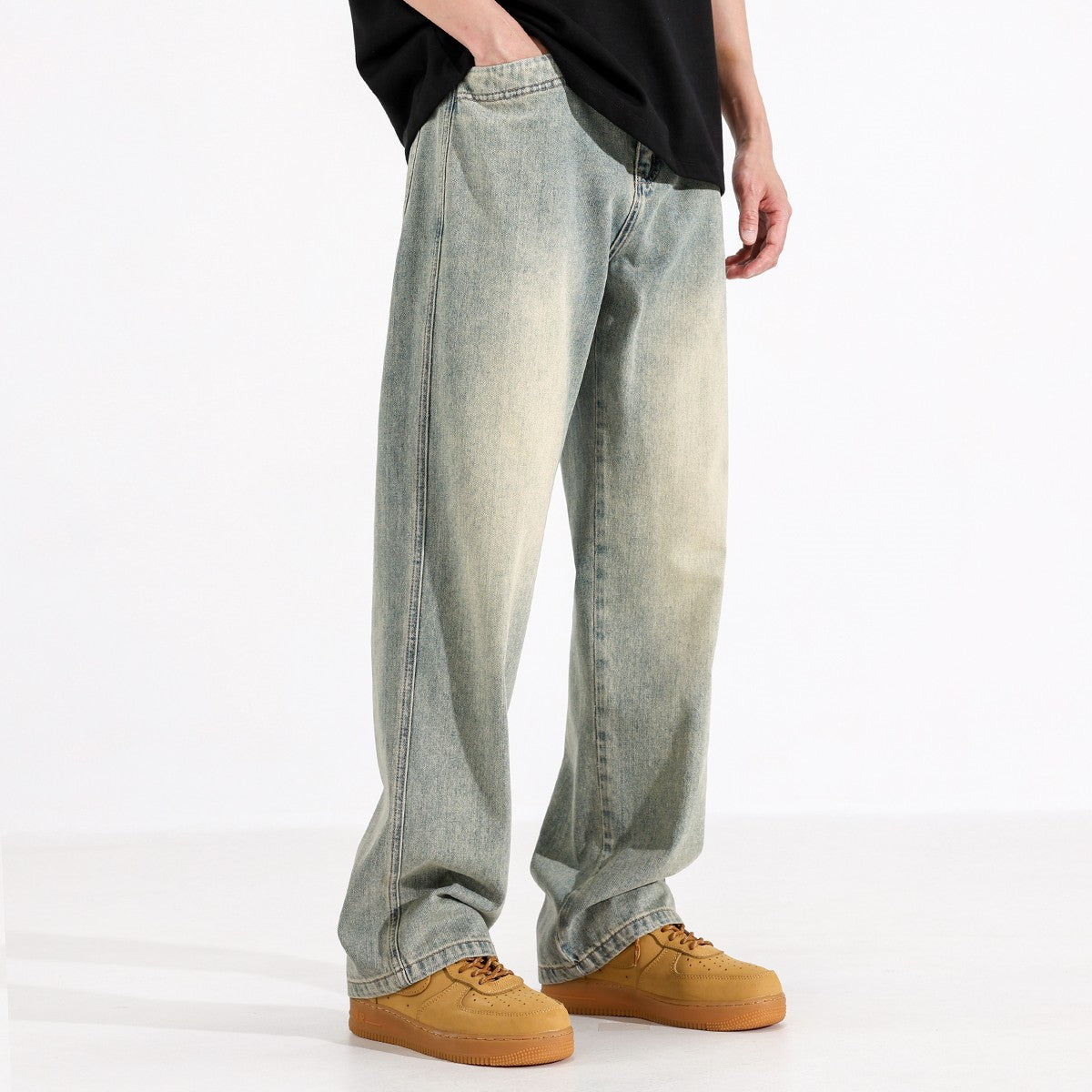 Yellow Mud Dyed Straight Jeans For Men