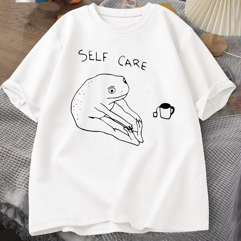 New Funny Frog Self Care T-shirt Vintage Print