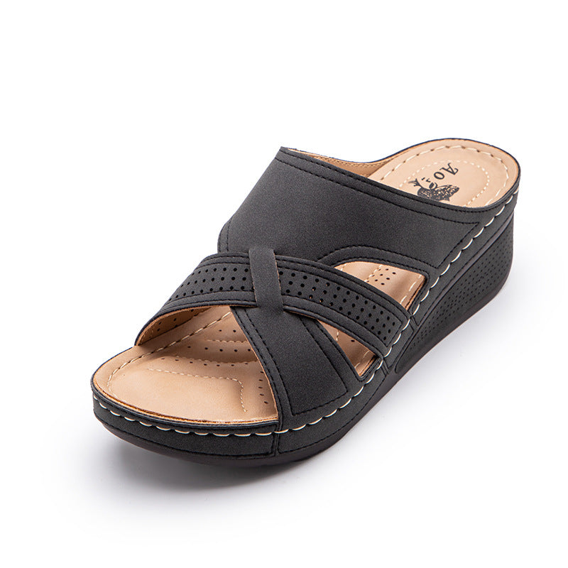 Plus-size Wedge Sandals With A Vintage Openwork Design For Women