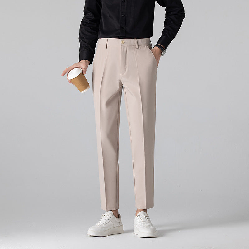 Mens Plus-Size Slim-Fit Solid-Color Capri Dress Pants