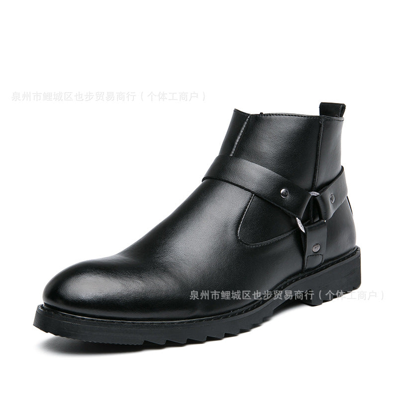 Zipper Pointed British Style High-top Large Size Leather Boots
