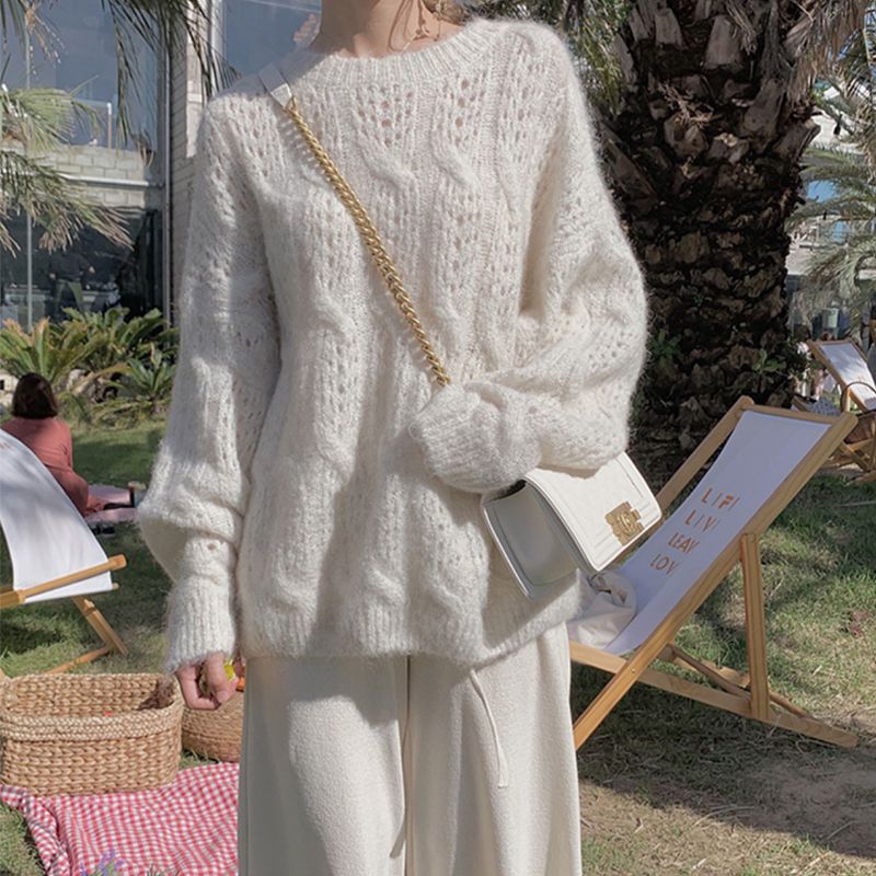 Laid-back Versatile Loose-fitting Openwork Knit Topultrathin