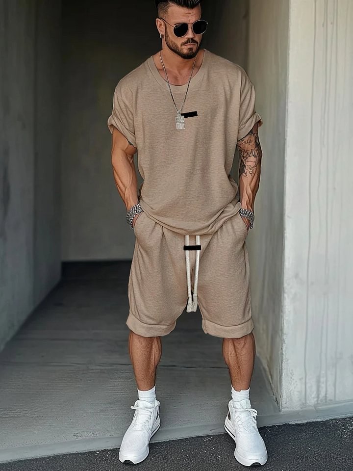 Men's European And American Fashion T-shirt Shorts Letter Printing Suit
