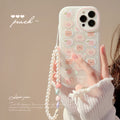 Peach Love Bear Pearl Chain Phone Case