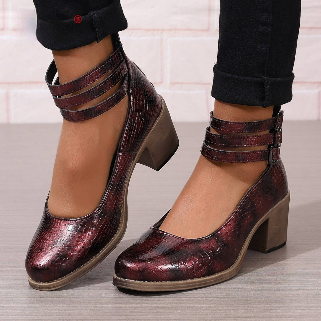 Retro 36-42 Large Size Chunky Heel Shoes With Back Zipper