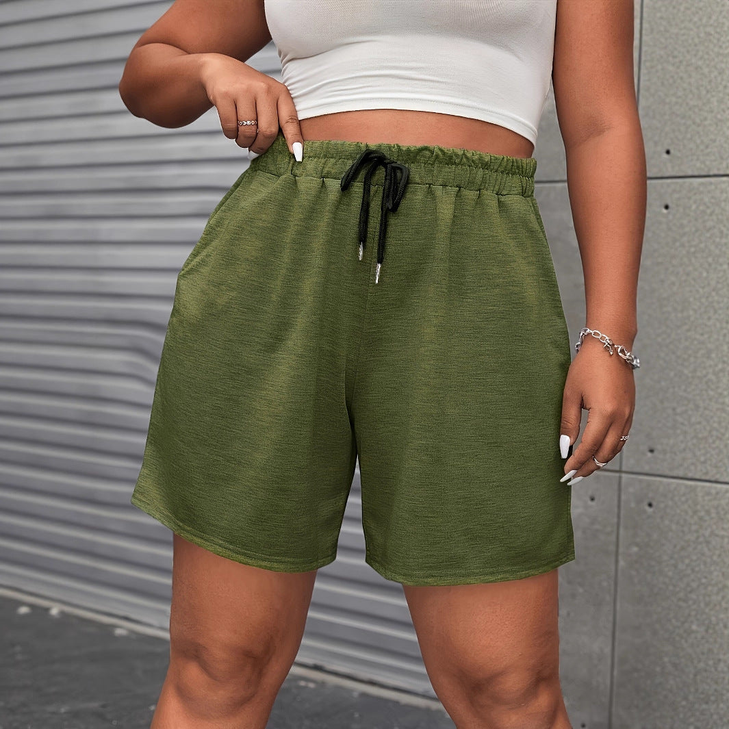 SpringSummer New Women's Fashion Solid-Color Faux Drawstring Pants Sports Plus-Size Shorts