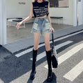 Retro Ripped Raw-Edge Denim Shorts For Women Lightweight And Loose-Fitting