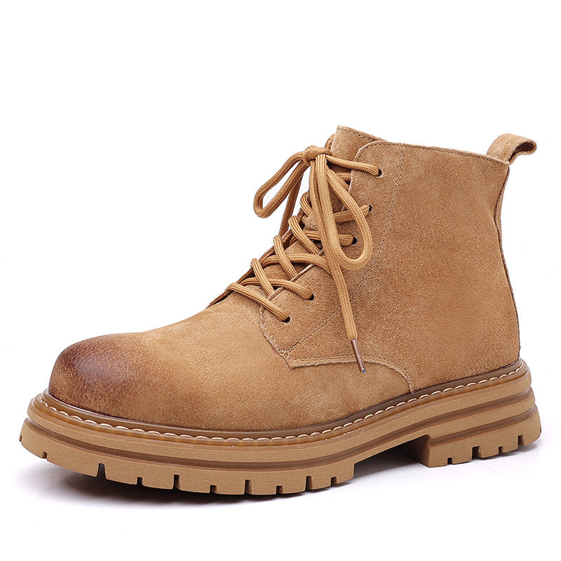 High-top Leather Shoes Leather Zipper Short Boots
