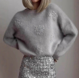 New Knitted Thermal Top A Loose Laid-back Crochet Long-sleeve Pullover