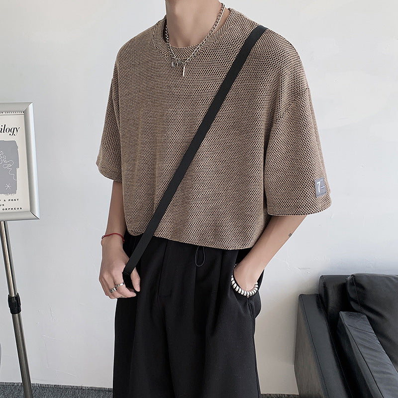 Label-designed Knitted Short-sleeve With A Stylish Three-quarter Sleeve