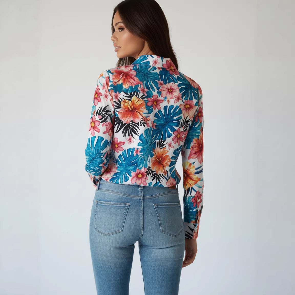 Long-sleeve Loose-fit Elegant Blouse For Middle-aged Women