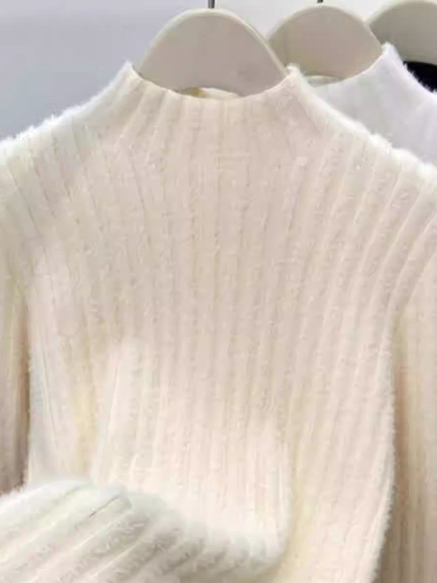 Mink-wool Knitted Mock-neck Base Layer For Spring And Autumn