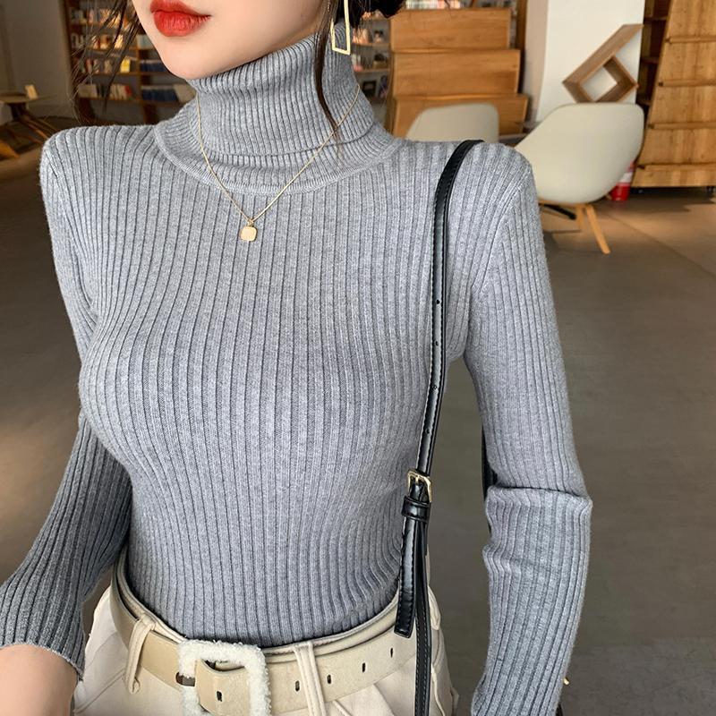 Womens Thick Solid-Colored Slim-Fit Warm Turtleneck Base Sweater