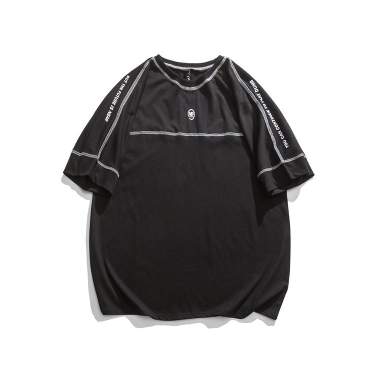 Contrasting Color Three-Dimensional Striped Short-Sleeved Half-Sleeved Shirt