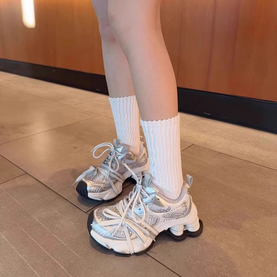 Breathable Versatile Silver Sneakers With A Subtle Lift