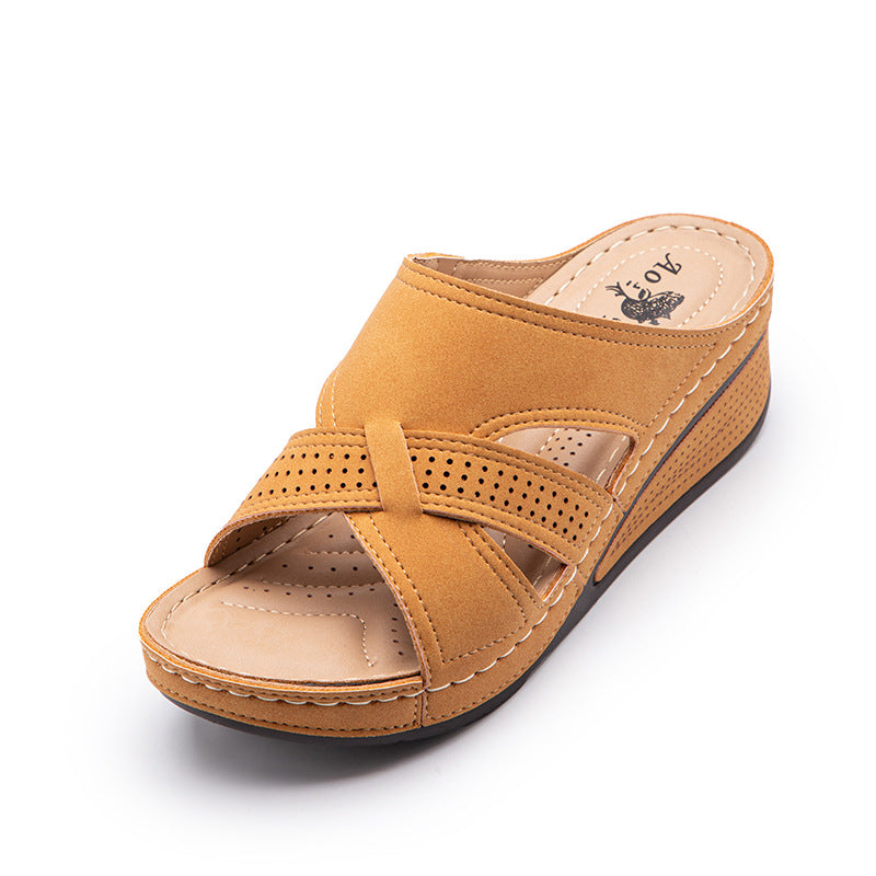 Plus-size Wedge Sandals With A Vintage Openwork Design For Women