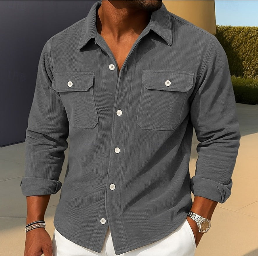 Mens Loose-fit Corduroy Shirt-coat