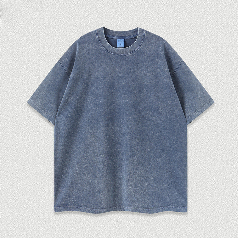 Water-washed Printed Heavyweight Pure Cotton Regular-shoulder Short-sleeve T-shirt