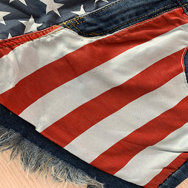 Fringed Star-Print Denim Shorts For Women