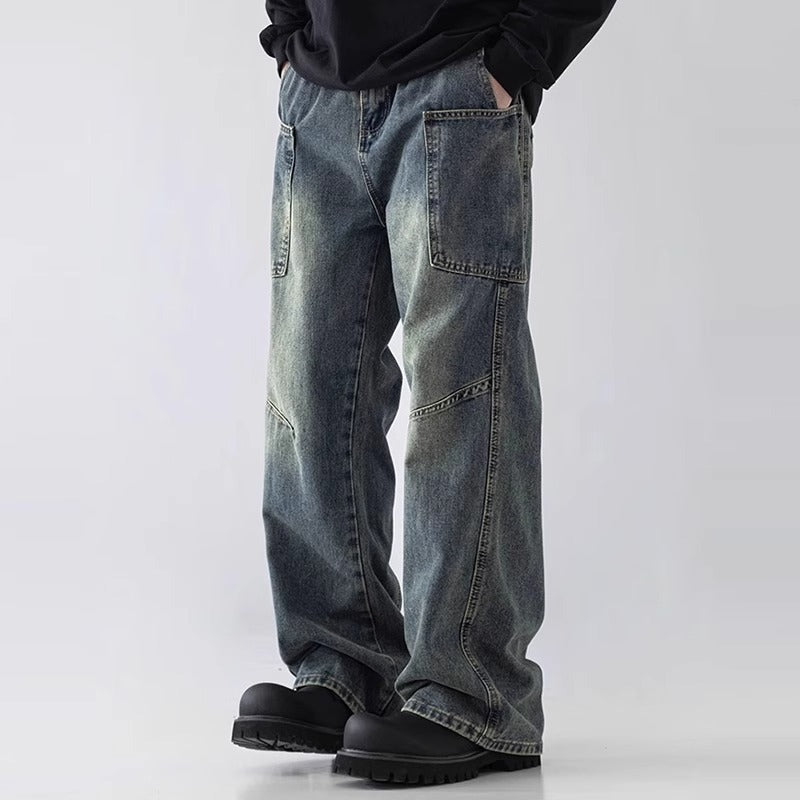 Mens Straight Leg Loose Fit Wide Leg Jeans