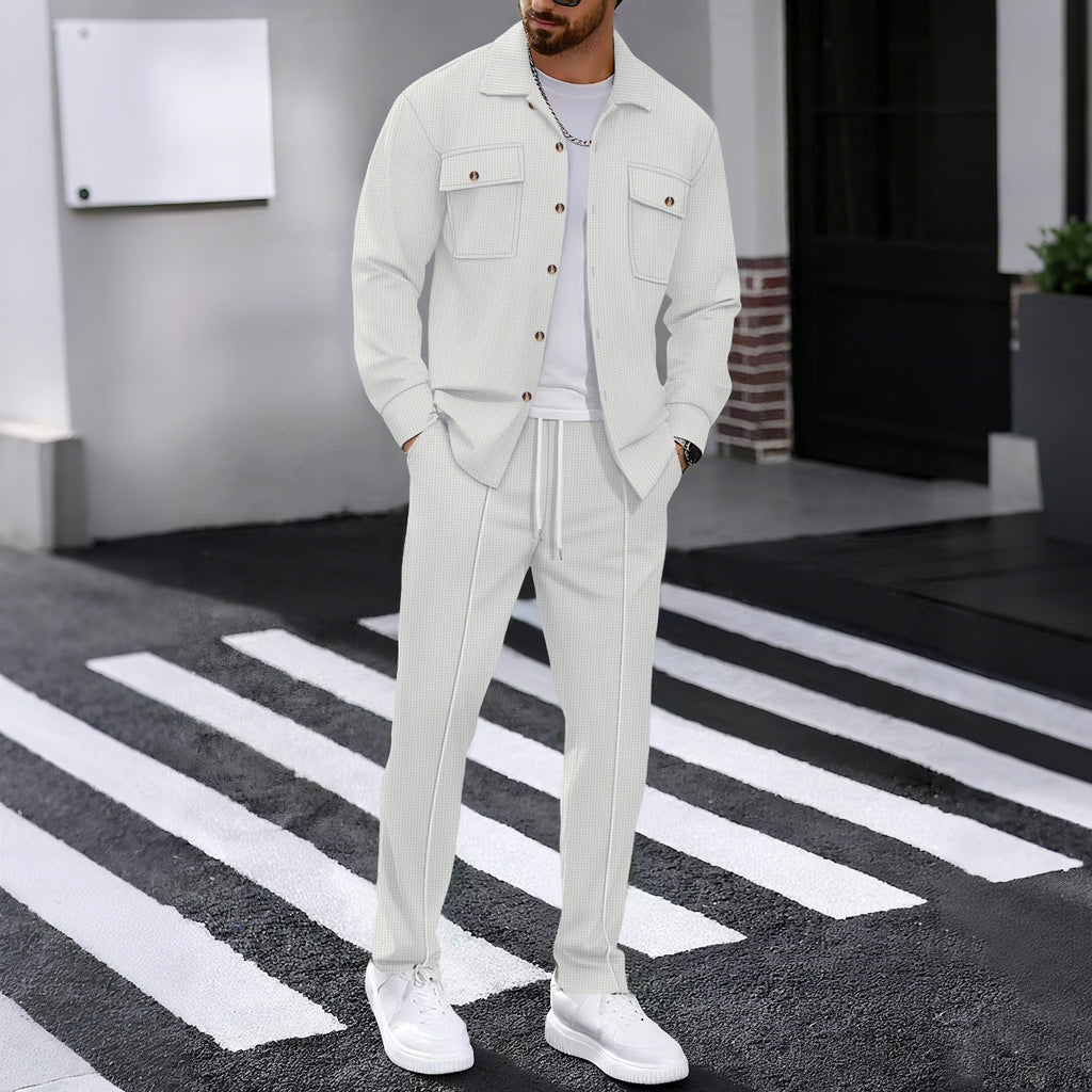 Waffle Long-sleeved Trousers Casual Men's Suit