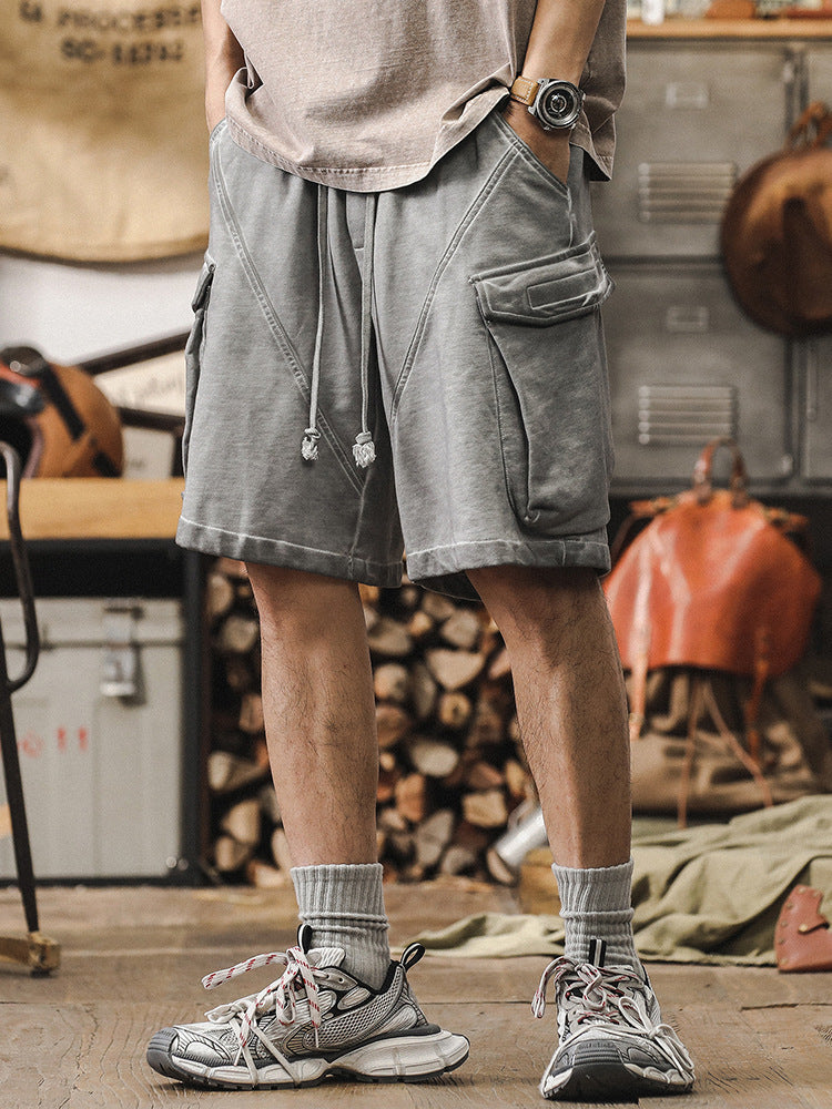American Retro Dirty Dyed Workwear Shorts Men's Summer