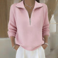 Womens Slimming Casual Fashionable, Versatile Knitted Sweater With A Zippered Lapel