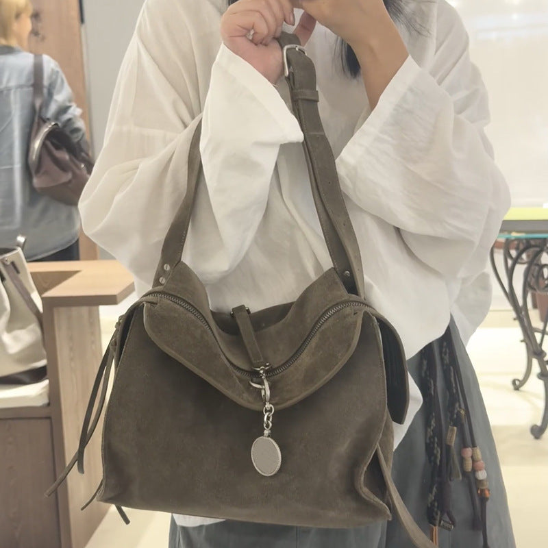 New Winter Matte Suede Fleece Tote Bag With A Single Shoulder Strap And Large Capacity