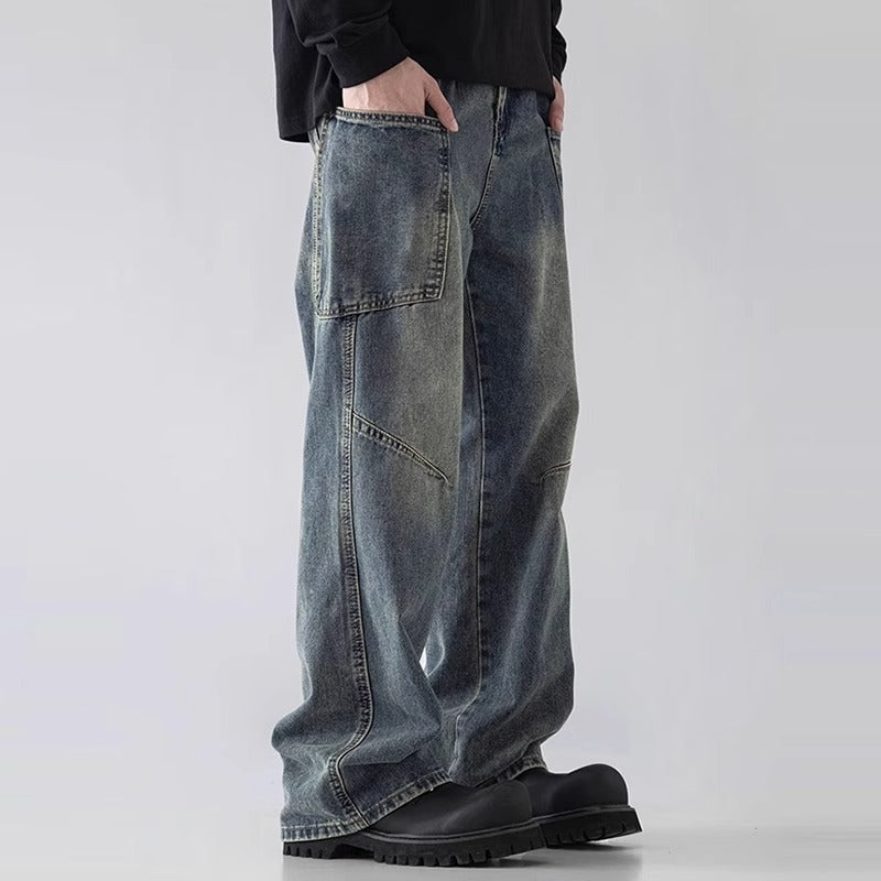 Mens Straight Leg Loose Fit Wide Leg Jeans