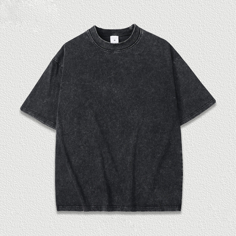 Water-washed Printed Heavyweight Pure Cotton Regular-shoulder Short-sleeve T-shirt