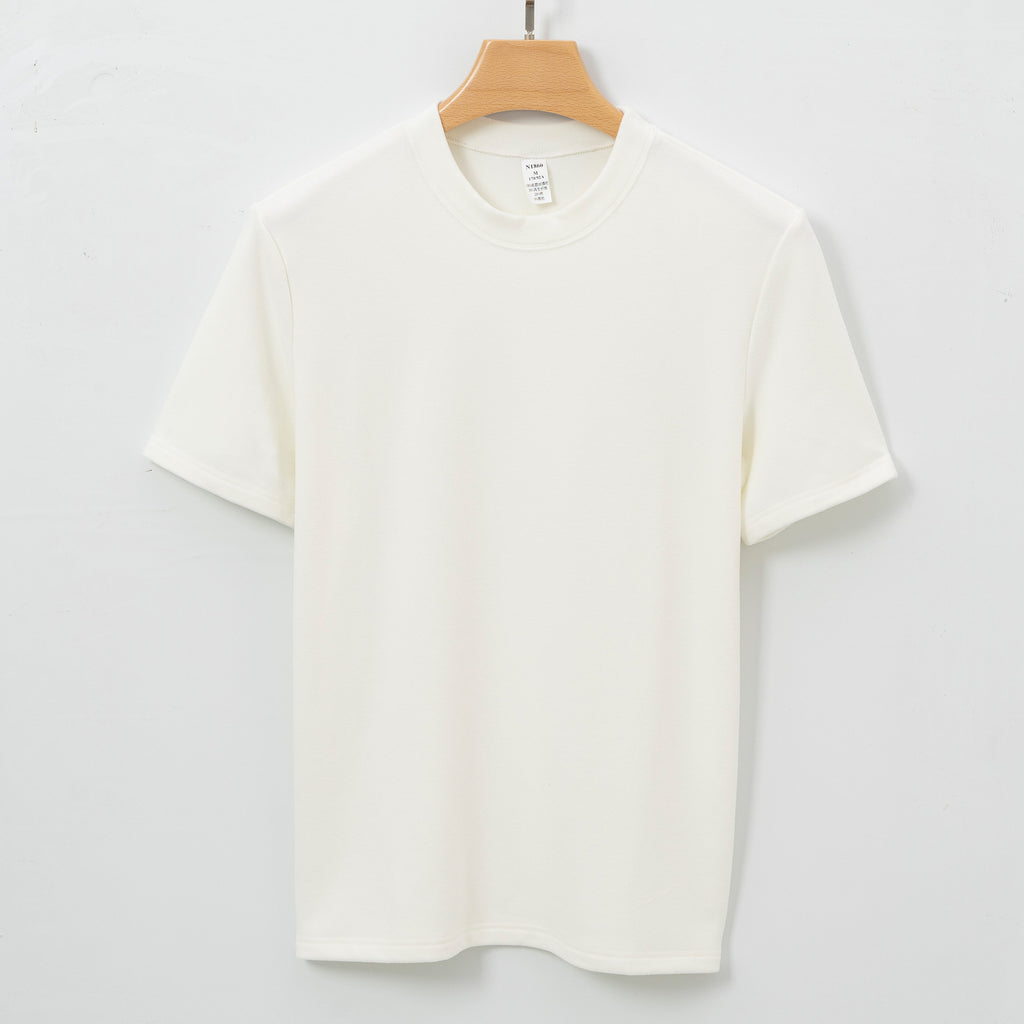 Men's Short T-shirt With A Crew Neck Made From Long-pile Fabric For Warmth