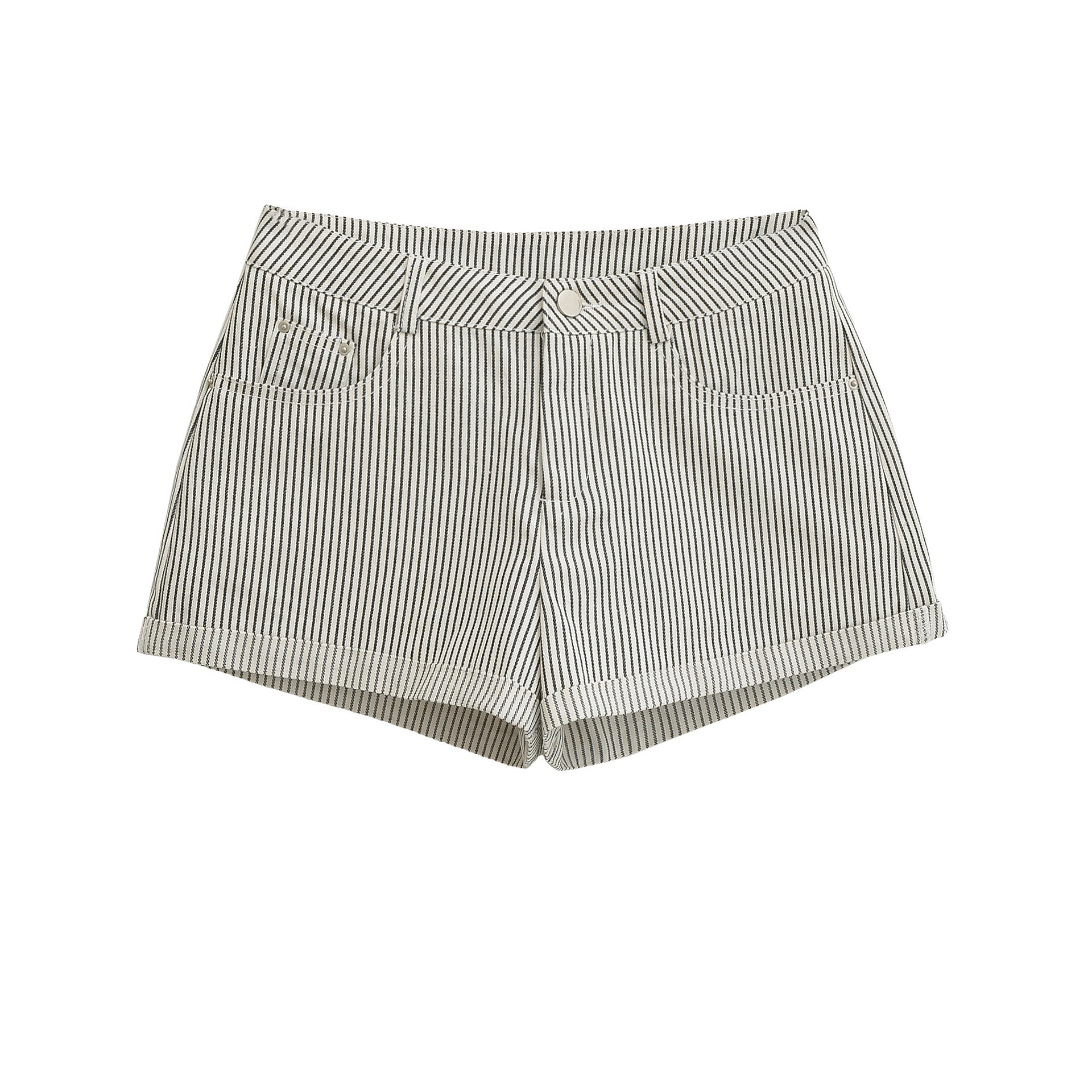 Womens Black And White Striped A-Line Casual Denim Shorts