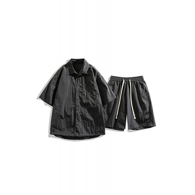 Men's Loose Shorts Casual Shirt Hemp Light Breathable Non-stick Two-piece Set