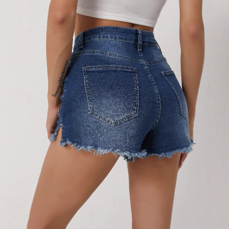 Womens High-waisted Slim-fit Ripped Denim Shorts
