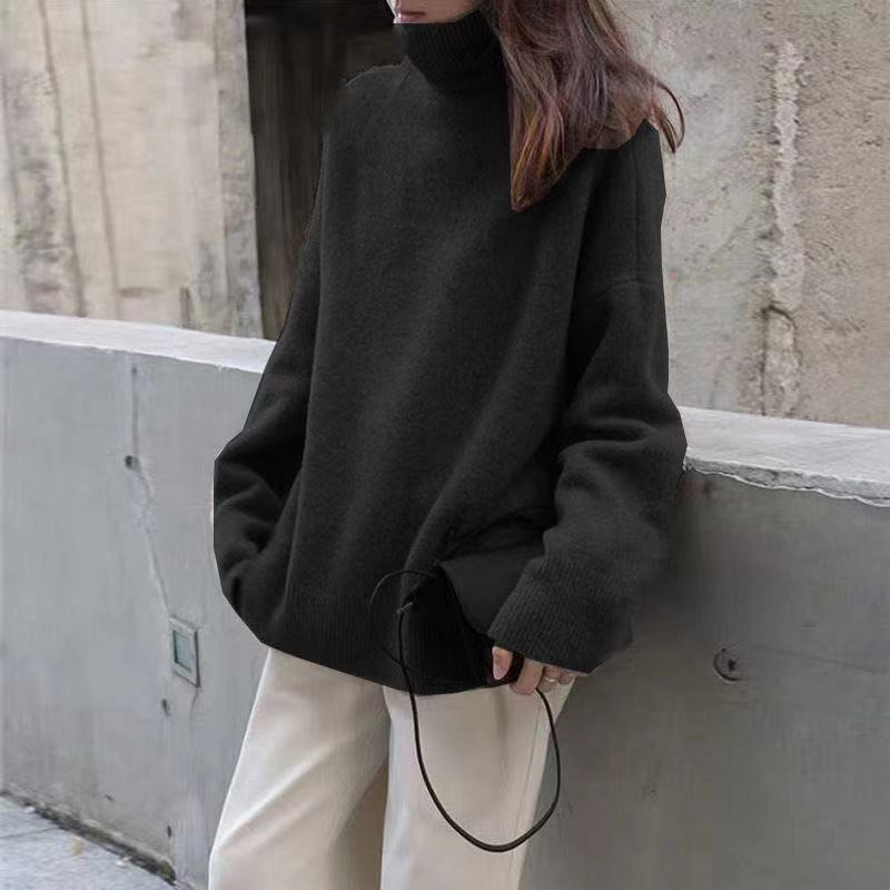 New Relaxed-fit Korean-style Cozy Knit Sweater With A High Neck