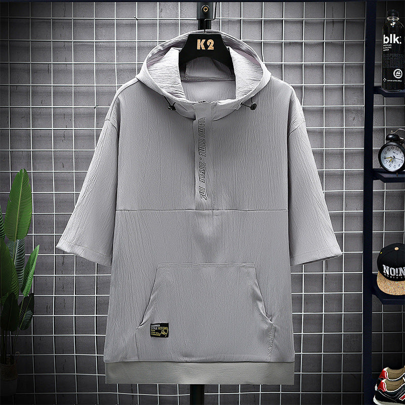 Fashion Men's Sports Hooded Short Sleeve T-shirt