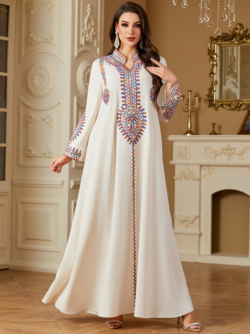 Loose-fitting Muslim Long-sleeve Embroidered Dress