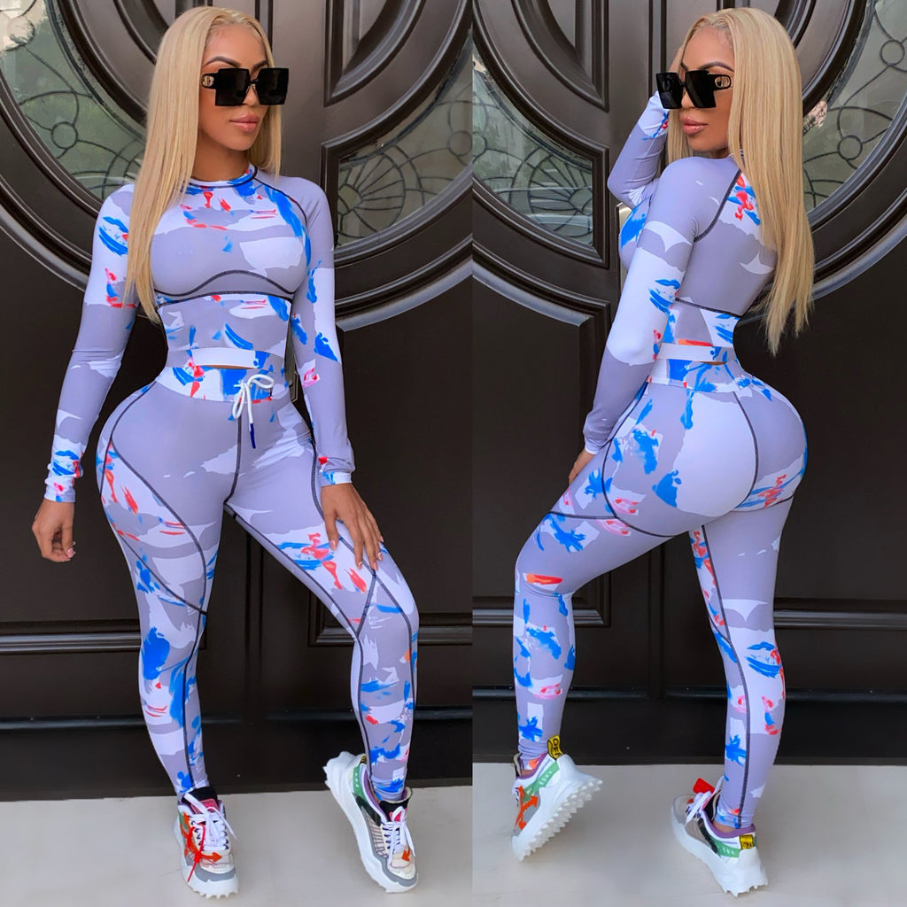 Women's Digital Printing Long Sleeved Fashion Tight Suit