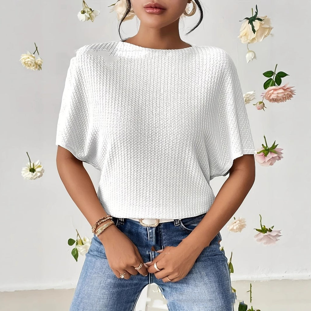 Crew Neck Batwing Sleeves Loose-fitting Short Sleeves