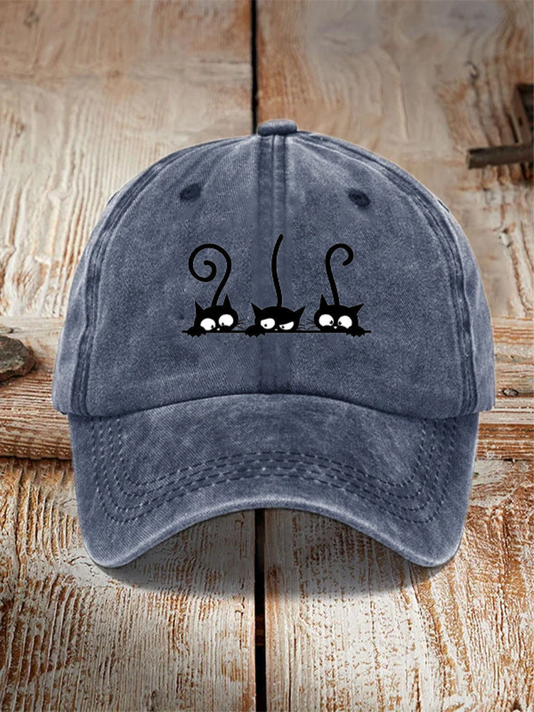 Washed Cotton Printed Hat Distressed Style Mens Vintage