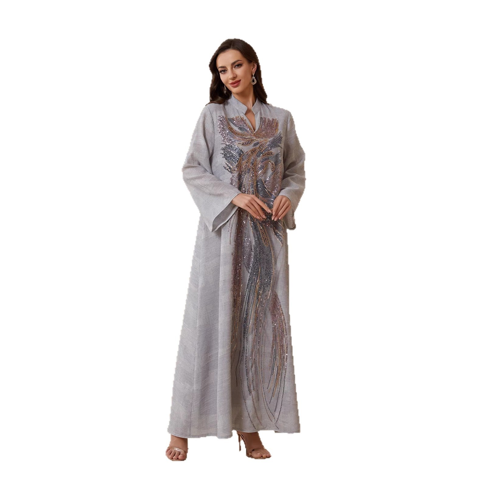 Muslim Womens Dress Made Of Mesh Fabric With Sequins